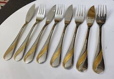 Vtg  EETRITE Stainless Steel Gold Plate Swirl Fish Dinner Knives & Forks Cutlery for sale  Shipping to South Africa