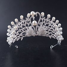 Tiara coroa de formatura rainha noiva princesa casamento cristal pérola cisne grande 6 cm de altura comprar usado  Enviando para Brazil