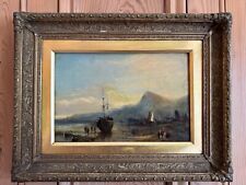 Antique oil painting seascape with boats by WM Hunt 19th century in gilt frame, used for sale  Shipping to South Africa
