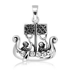 925 Sterling Silver Viking Boat Ship Norse Solid Amulet Pendant, used for sale  Shipping to South Africa