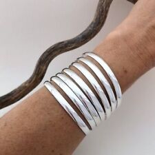 Solid 925 Sterling Set of 7 Silver Women Bangle Handmade Stackable Bangles, used for sale  Shipping to South Africa