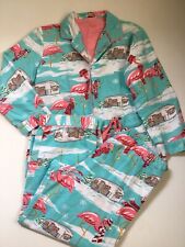 Nick & Nora Flamingo Air Stream RV Camping Flannel Pajama Set Sz L for sale  Shipping to South Africa