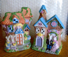 Lot of 2 Easter Bunny Rabbit Houses Holiday Village School & Church Buildings, used for sale  Shipping to South Africa