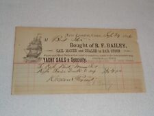 1896 B.F. Bailey New London Connecticut Sail Maker Yacht Sails Unique Receipt for sale  Shipping to South Africa