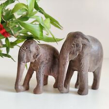 Vintage Handcrafted Wooden Elephant Figurine Statue Wild Animal 2Pcs W692 for sale  Shipping to South Africa