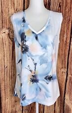 Exclusive Women's XL Giant Floral Blue Watercolor Knit V-Neck Tank Top EUC for sale  Shipping to South Africa