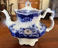 Johnson Brothers Flow Blue Brooklyn Pattern Tea Pot with Gold Accents for sale  Watertown