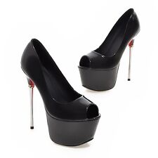 Women's Very High Heel Platform Stiletto Shoes Faux Leather Peep Toe Party Pumps for sale  Shipping to South Africa