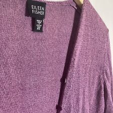 Cárdigan Eileen Fisher para mujer XS mezcla de lino púrpura frente abierto suéter ligero segunda mano  Embacar hacia Argentina