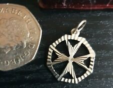 Used, Vintage Diamond Cut Silver Maltese Cross in Octagon Mount Pendant Charm D/sided for sale  STOKE-ON-TRENT