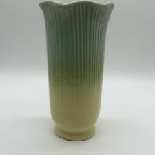 Vintage Ceramic Green And Beige Jar Shaped Gradients Ribbed Decorative Vase 9" for sale  Shipping to South Africa