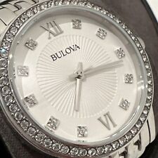 Relógio feminino Bulova detalhes de cristal quartzo tom prata 32 mm 96L297 comprar usado  Enviando para Brazil