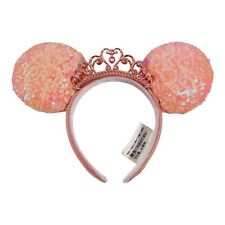 Disney Parks Princess Minnie Ears Headband Pink Sequin Rose Gold Crown Tiara for sale  Shipping to South Africa