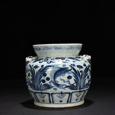 Usado, 7,1" China antiga dinastia yuan porcelana azul branco lótus peixe algas animal cabeça pote comprar usado  Enviando para Brazil