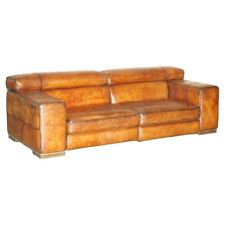 NATUZZI ROMA CIGAR BROWN LEATHER SOFA ELECTRIC RAISING HEADREST PART OF A SUITE, used for sale  Shipping to South Africa