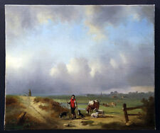 European 19th Century Oil Painting Landscape with Shepherd Sheep and Dogs for sale  Shipping to Canada