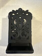 Vintage Black Ornate Cast Iron Wall Mount Match Box Holder Dispenser Farm Decor for sale  Shipping to South Africa