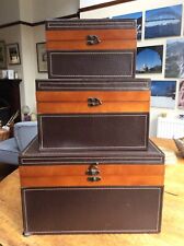 3 Wooden/leather Storage Boxes -can Be Stored Inside Each Other Or Stacked for sale  Shipping to South Africa