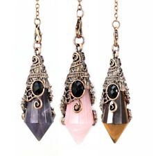 Natural 12 Faceted Healing Crystal Quartz Reiki Pendulum Stone Pendant Necklace for sale  Shipping to South Africa