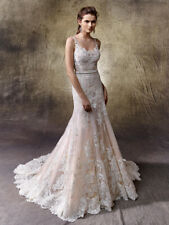 Enzoani Lotus Wedding Dress Gown 14 Ivory Nude Lace Organza Tulle Illusion Beads, used for sale  Shipping to South Africa