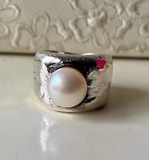 Usado, Anillo grueso de plata y perla genuino TOUS talla K1/2 -L. en caja. Raro segunda mano  Embacar hacia Mexico