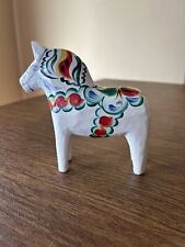 Vintage Dala “White” Swedish Horse 5” Hand Carved & Painted, Äkta Dala Hemslöjd for sale  Shipping to South Africa