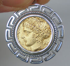 Artemis Silver Coin Pendant(Gold Plated) Meander - Syracuse Dekadrachm - Diana, used for sale  Shipping to South Africa
