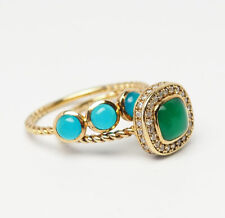 Elegante simples banhado a ouro prata esterlina azul vidro verde 2 anéis tamanho 6.5 comprar usado  Enviando para Brazil