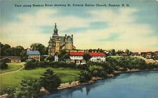 Postcard Linen Nashua River View St Francis Xavier Church NH PC827, used for sale  Shipping to South Africa