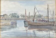 Fishing Boats At Harbour Watercolour Painting Signed A.Dickson 36x28cm  for sale  Shipping to South Africa