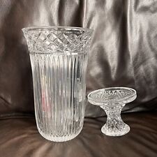 Vintage 14" Tall Glass Diamond Point & Stripe Heavy Vase Mid Century Pedestal, used for sale  Shipping to South Africa