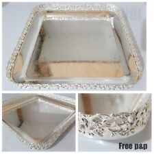 Silver Plated Square Chrome Serving Tray Vintage Indian Tea Design Royal Paandan for sale  Shipping to South Africa