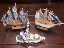 Vintage Lot 3 Miniature Fishing Ship Nautical Wooden Boat Collection, used for sale  Shipping to South Africa