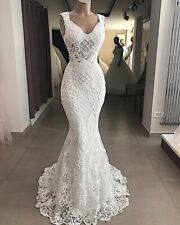 V Neck Lace Appliques Mermaid Wedding Dress White/Ivory Sleeveless Bridal Gown for sale  Shipping to South Africa