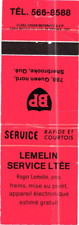 Cubierta vintage de fósforo Lemelin Service Ltd., frenos, afinación Sherbrooke Quebec segunda mano  Embacar hacia Argentina