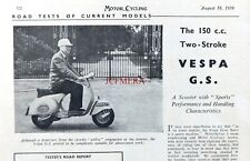 Used, VESPA 'G.S.150' 2-Stroke 150cc Scooter Motor Cycle : 1956 Magazine Clipping for sale  SIDCUP
