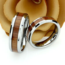 Tungsten Wedding Band Set, 8mm, 6mm, Mahogany Wood Inlay Ring Set For Couple for sale  Shipping to South Africa