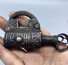 Ancient Old Islamic antiquated Solid Iron Pad lock With Islamic Engraving, used for sale  Shipping to South Africa