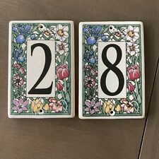 2 Ceramic Tile House Numbers 2 and 8 - Flowers Lattice Design for sale  Shipping to South Africa