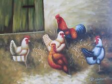 Galinhas na fazenda galo galinha pintura tela original arte moderna animais comprar usado  Enviando para Brazil