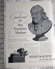 1941 Mimeogragh Vintage Print Ad Duplicator Copier Machine Bust Ben Franklin B&W for sale  Shipping to South Africa