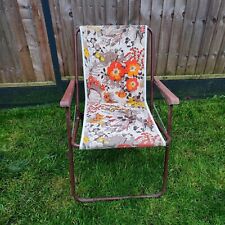 Vintage Floral Folding Deck Chair 70's Camping Retro Orange Flowery for sale  Shipping to South Africa