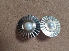Statement Geometric Large Round Gold And Pearl Textured Stud Fashion Earrings for sale  BIRMINGHAM