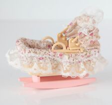 Sylvanian baby rocking frill cot. Pink floral moses basket crib basinet. Vintage for sale  Shipping to South Africa
