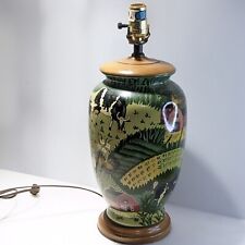 "Lámpara de mesa pintada a mano accesorio de luz escenas de campo arte madera cerámica 17" segunda mano  Embacar hacia Argentina