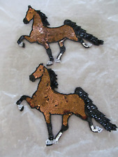 Antigo remendo aplique de lantejoulas com miçangas bronze marrom cavalo 6" x 6 conjunto-2 comprar usado  Enviando para Brazil