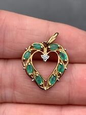 Used, 9ct gold natural emerald & diamond heart pendant, 9k 375 for sale  Shipping to South Africa