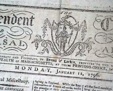 Bom jornal antigo americano Boston Massachusetts do século XVIII com cabeça de mastro 1796, usado comprar usado  Enviando para Brazil