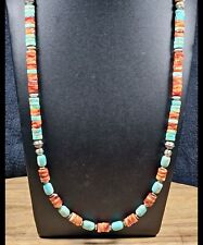 Sterling NAVAJO PEARL Turquoise Spiny Oyster Bench Beads Necklace VTG Silver 20" for sale  Shipping to South Africa
