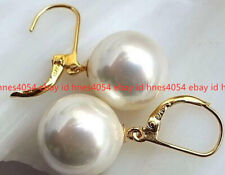 HUGE AAA 16mm Natural South Sea White Shell Pearl Earrings 14k Gold.. for sale  Shipping to South Africa